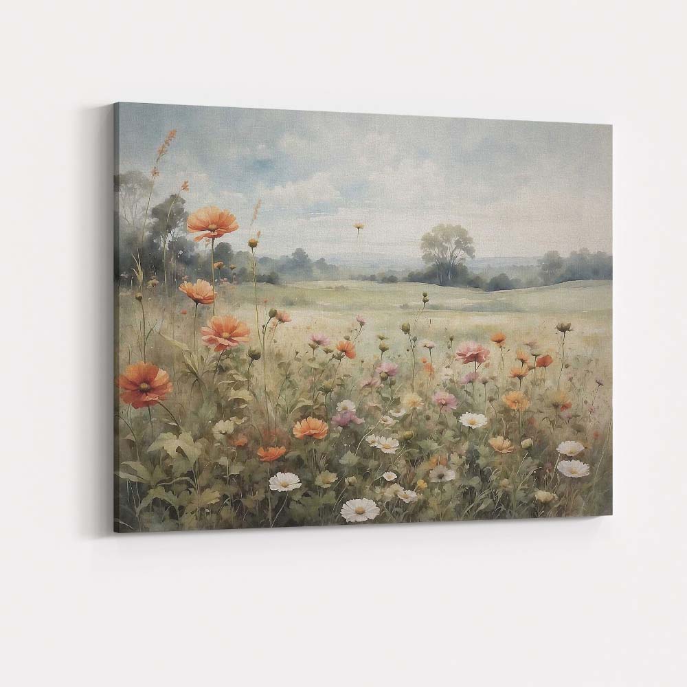 Soft Pastel Wildflower Meadow Countryside Landscape Canvas Wall Art Print Decor Picture Ready to Hang