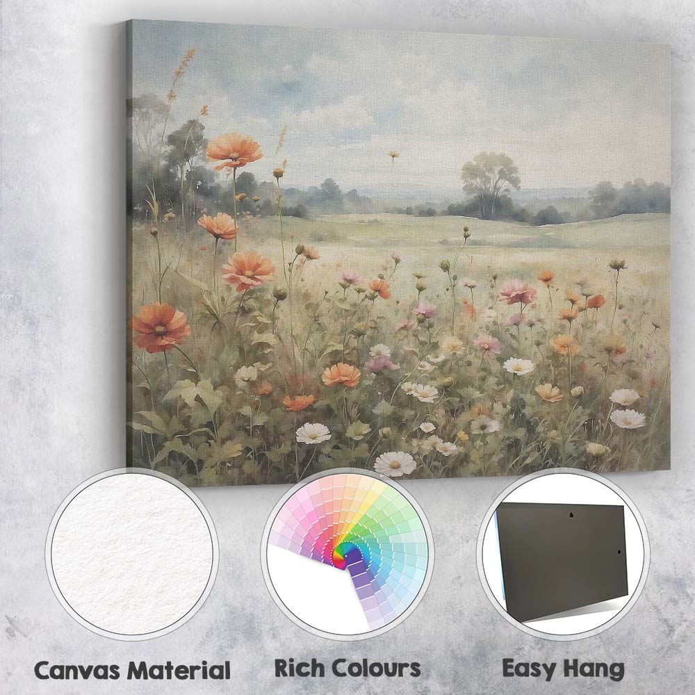 Soft Pastel Wildflower Meadow Countryside Landscape Canvas Wall Art Print Decor Picture Ready to Hang