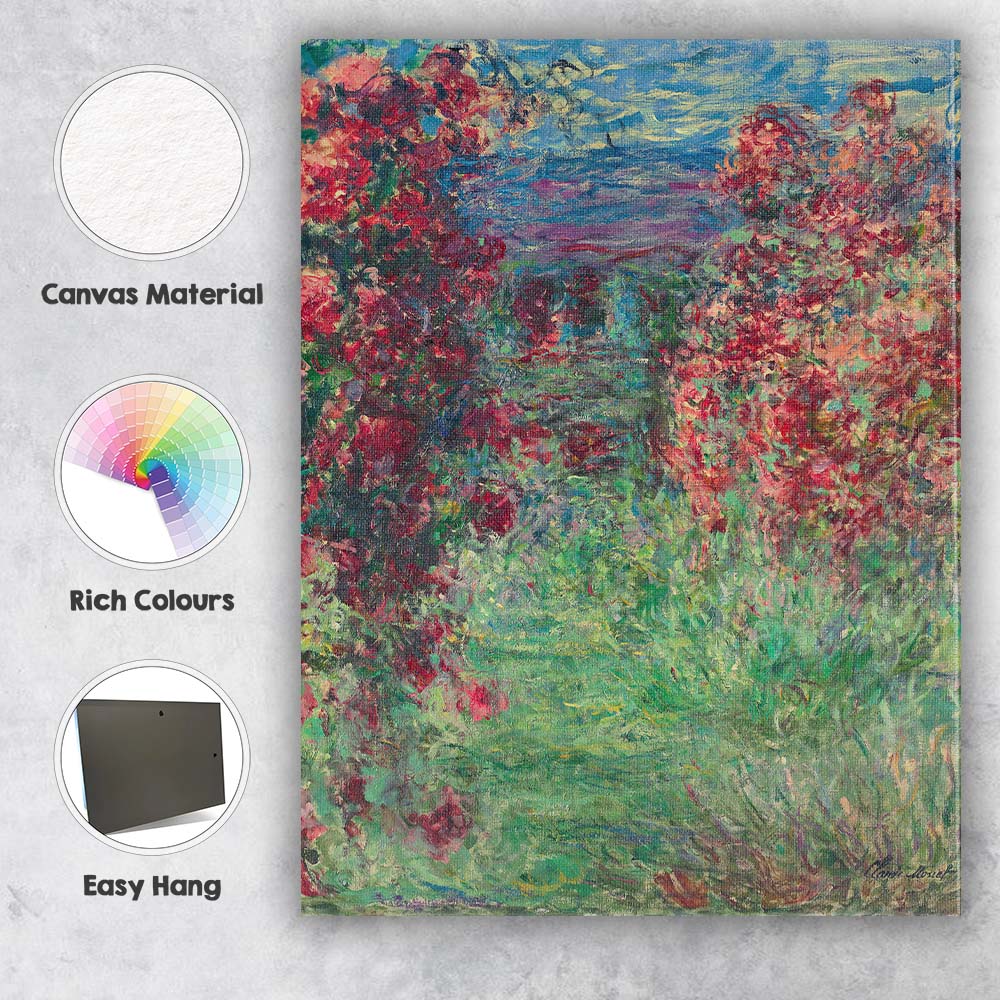 Vibrant Red Rose Garden Impressionist Floral Landscape Canvas Wall Art Print Decor Picture Ready to Hang