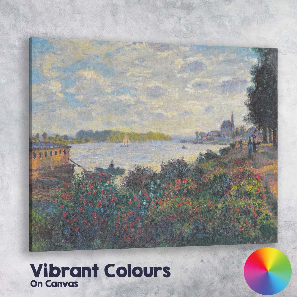 Impressionist Riverside Flower Garden Sailboat Village Landscape Canvas Wall Art Print Decor Picture Ready to Hang