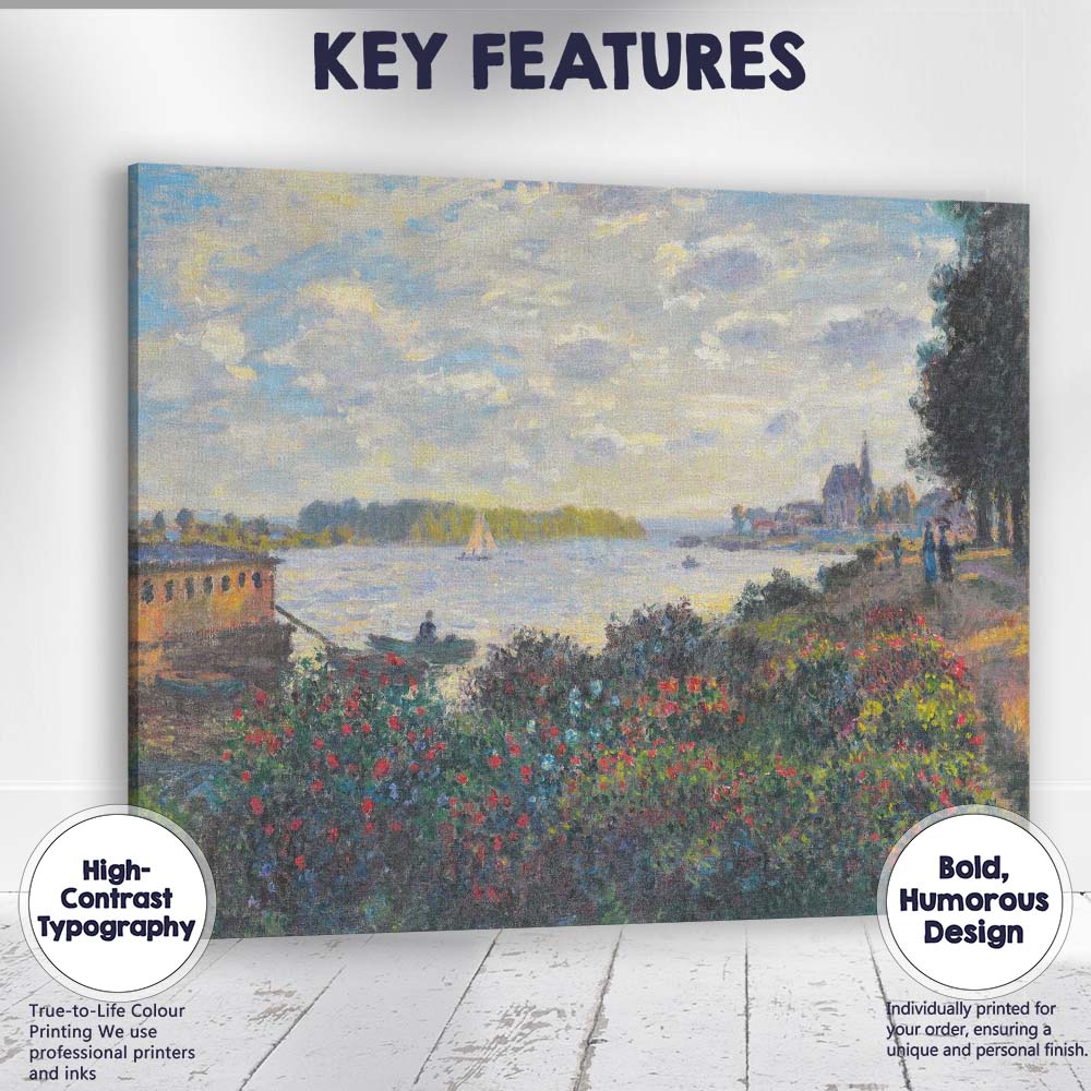Impressionist Riverside Flower Garden Sailboat Village Landscape Canvas Wall Art Print Decor Picture Ready to Hang