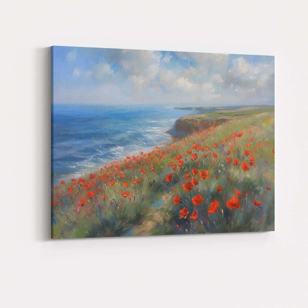 Impressionist Coastal Clifftop Red Poppy Seascape Landscape Canvas Wall Art Print Decor Picture Ready to Hang