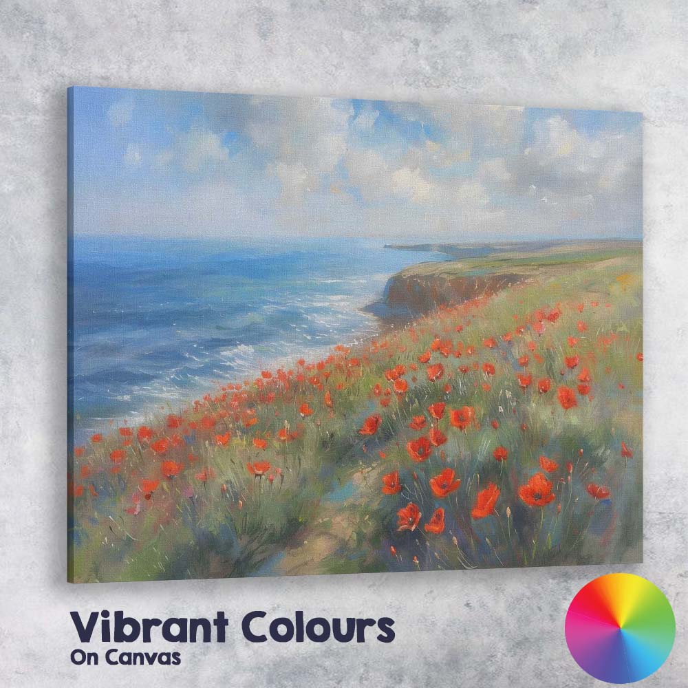 Impressionist Coastal Clifftop Red Poppy Seascape Landscape Canvas Wall Art Print Decor Picture Ready to Hang