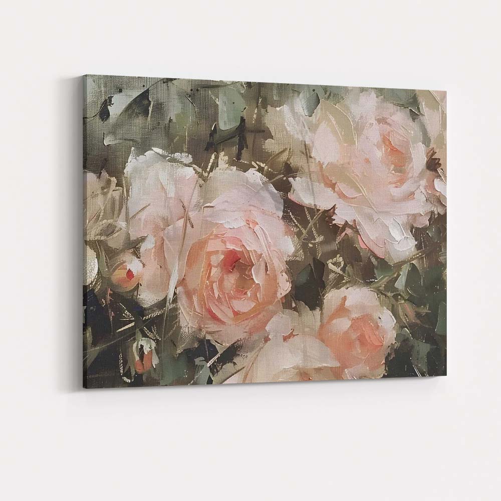 Abstract Blush Pink Rose Floral Textured Painting Canvas Wall Art Print Decor Picture Ready to Hang