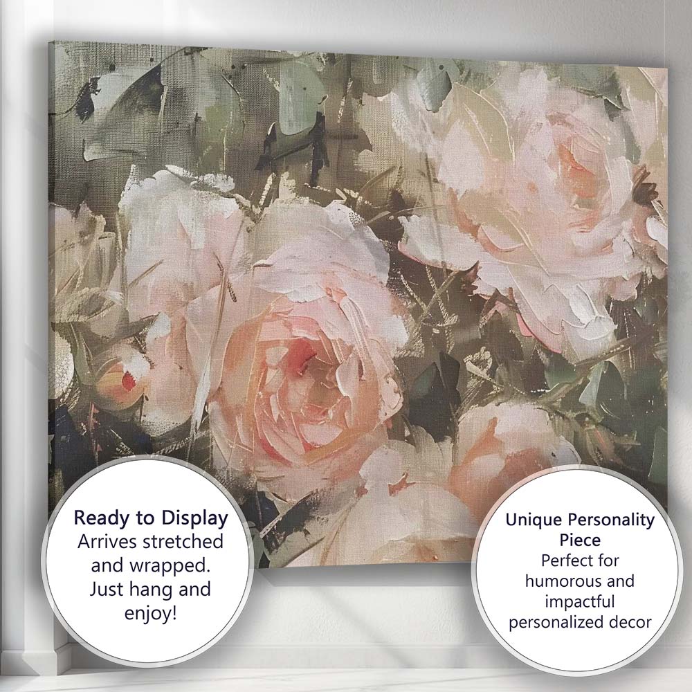 Abstract Blush Pink Rose Floral Textured Painting Canvas Wall Art Print Decor Picture Ready to Hang