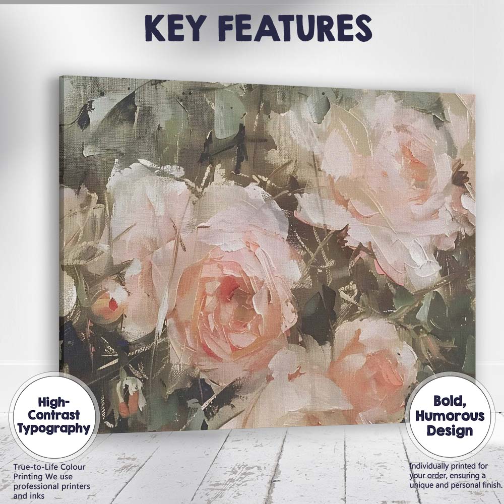 Abstract Blush Pink Rose Floral Textured Painting Canvas Wall Art Print Decor Picture Ready to Hang