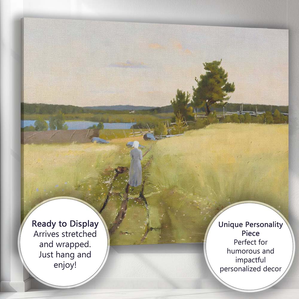 Scandinavian Countryside Woman Wheat Field Summer Landscape Canvas Wall Art Print Decor Picture Ready to Hang