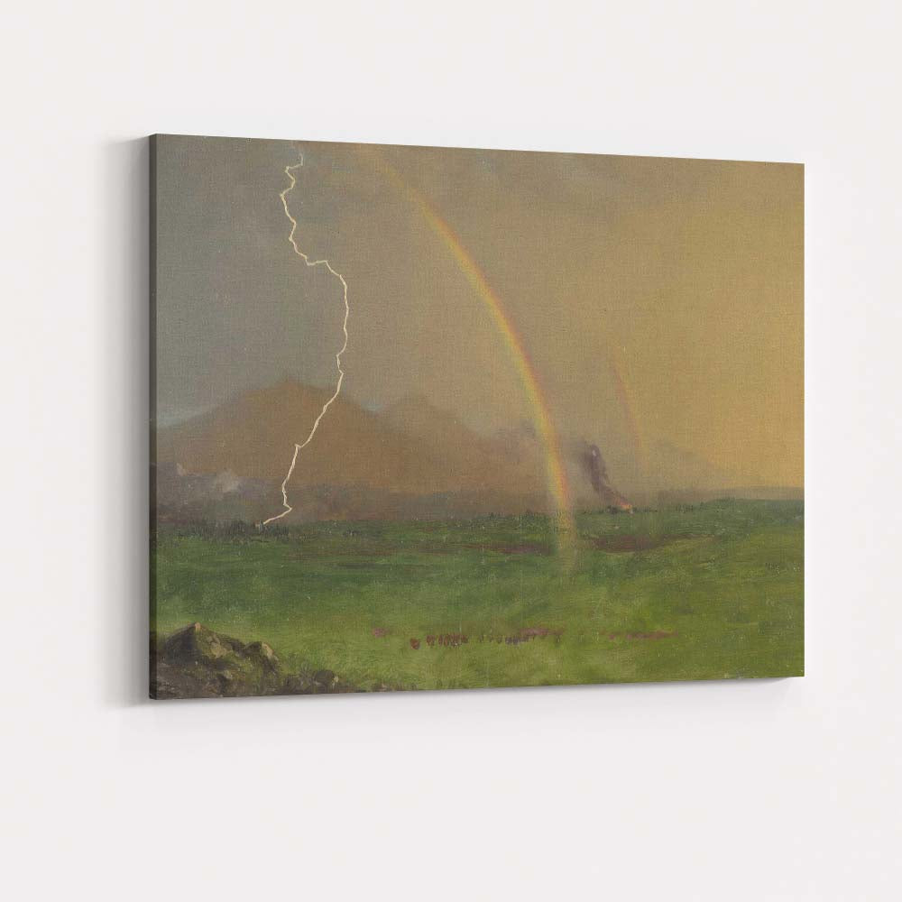 Dramatic Storm Rainbow Green Meadow Landscape Oil Painting Canvas Wall Art Print Decor Picture Ready to Hang