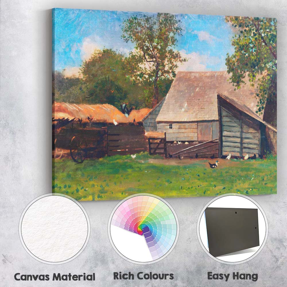 Rustic Farmyard Barn Chickens Country Landscape Oil Painting Canvas Wall Art Print Decor Picture Ready to Hang