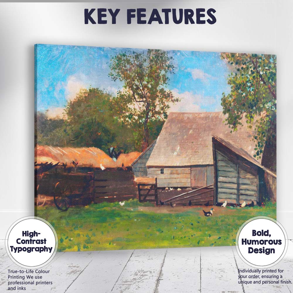 Rustic Farmyard Barn Chickens Country Landscape Oil Painting Canvas Wall Art Print Decor Picture Ready to Hang