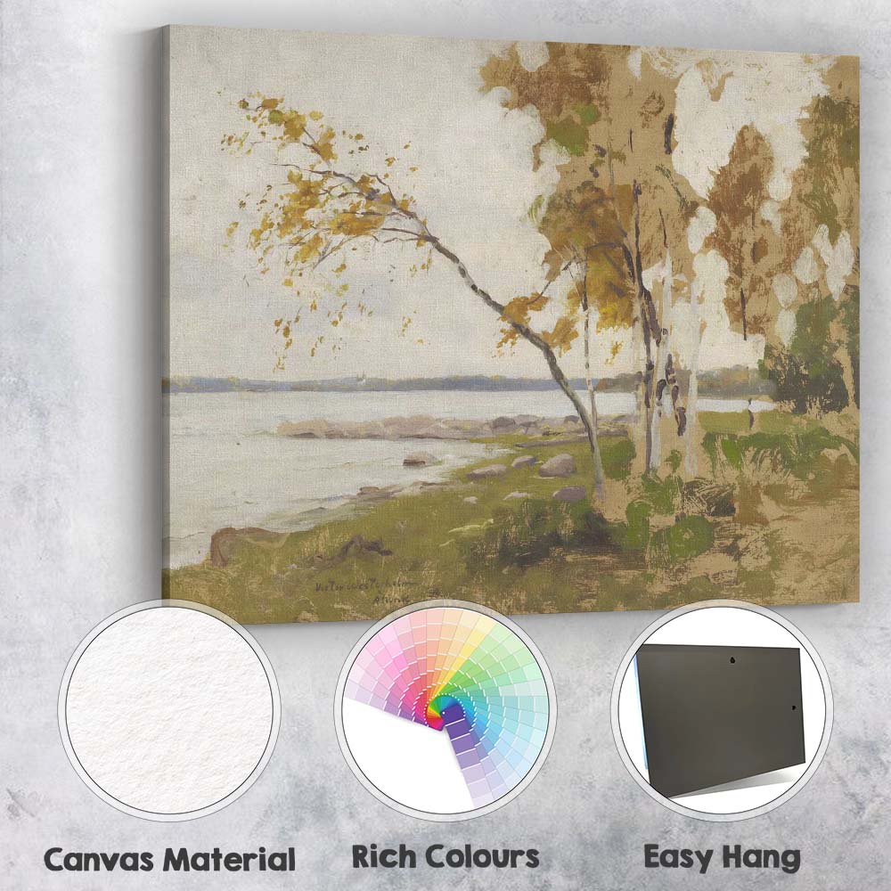 Serene Birch Trees Lakeside Landscape Impressionist Nature Painting Canvas Wall Art Print Decor Picture Ready to Hang