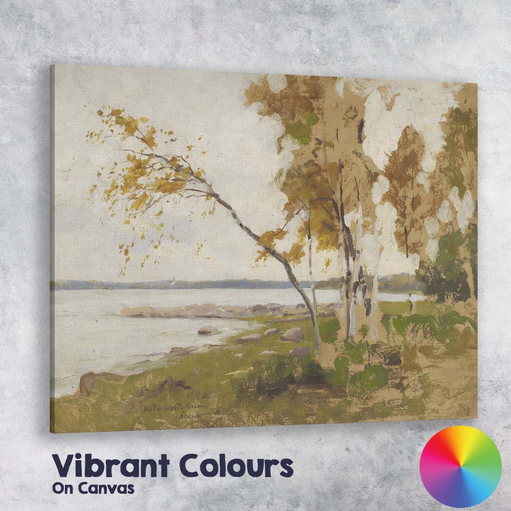 Serene Birch Trees Lakeside Landscape Impressionist Nature Painting Canvas Wall Art Print Decor Picture Ready to Hang
