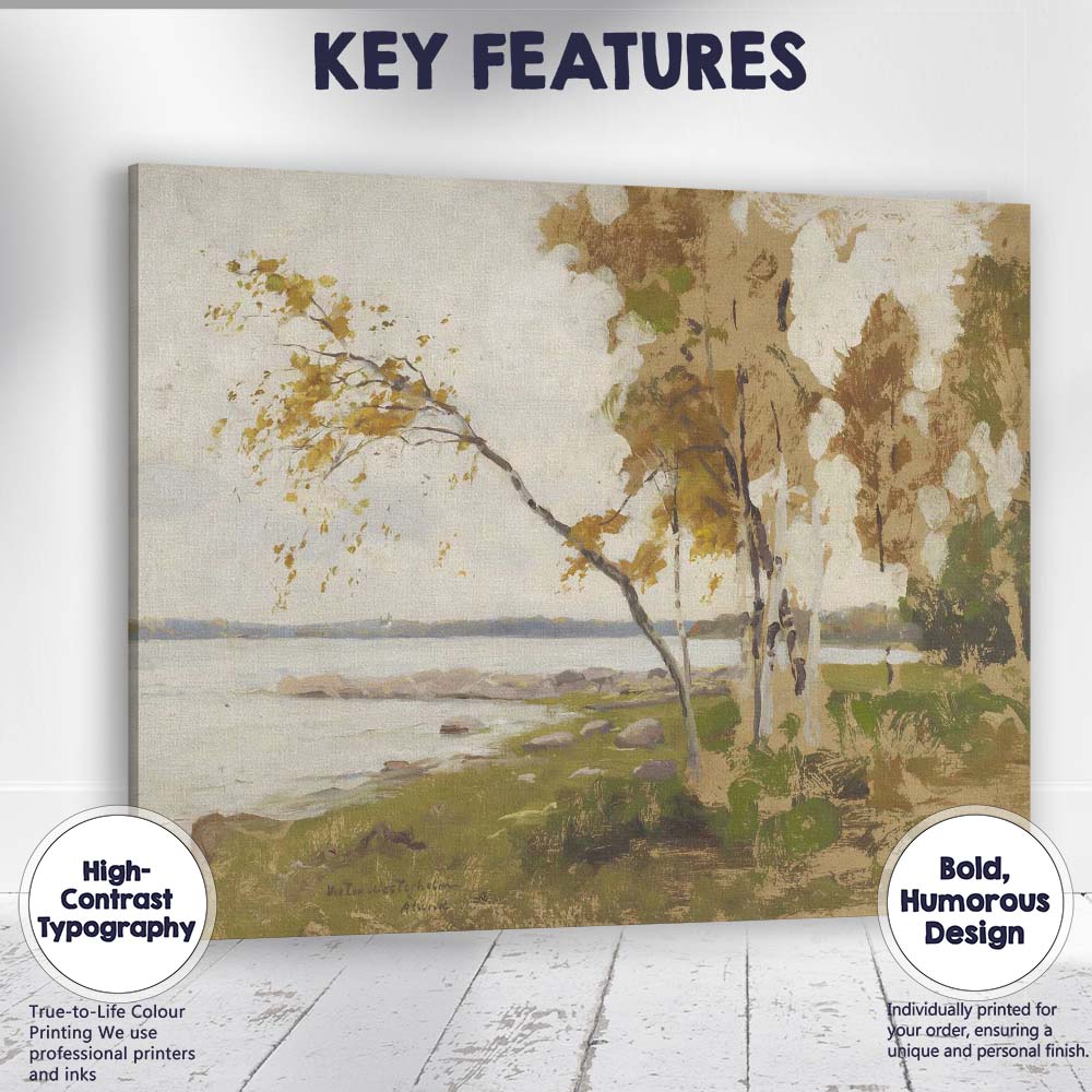Serene Birch Trees Lakeside Landscape Impressionist Nature Painting Canvas Wall Art Print Decor Picture Ready to Hang
