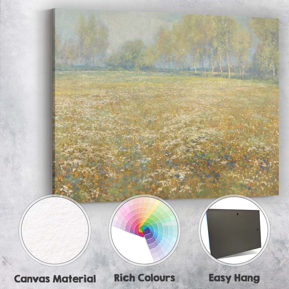 Soft Impressionist Wildflower Meadow Birch Trees Spring Landscape Canvas Wall Art Print Decor Picture Ready to Hang