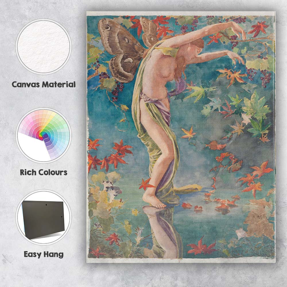 Art Nouveau Fairy Butterfly Autumn Leaves Botanical Fantasy Canvas Wall Art Print Decor Picture Ready to Hang