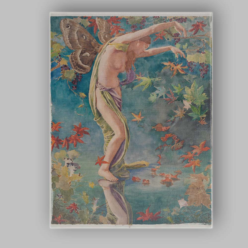 Art Nouveau Fairy Butterfly Autumn Leaves Botanical Fantasy Canvas Wall Art Print Decor Picture Ready to Hang