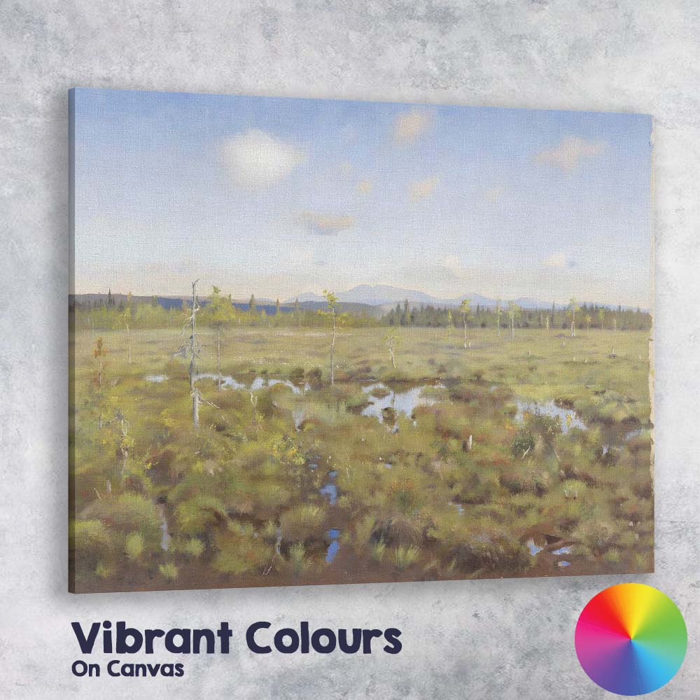 Serene Wetland Marsh Mountain Horizon Landscape Painting Canvas Wall Art Print Decor Picture Ready to Hang