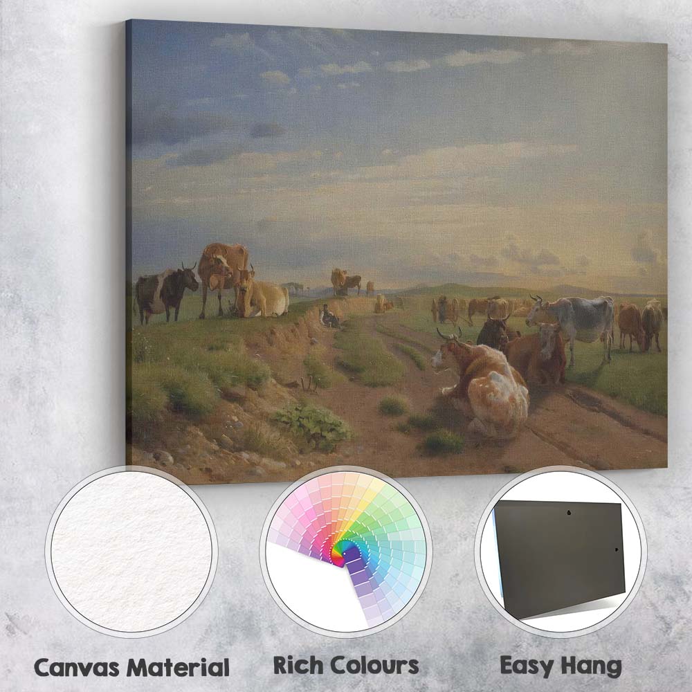 Classic Countryside Cattle Grazing Sunset Pastoral Landscape Canvas Wall Art Print Decor Picture Ready to Hang
