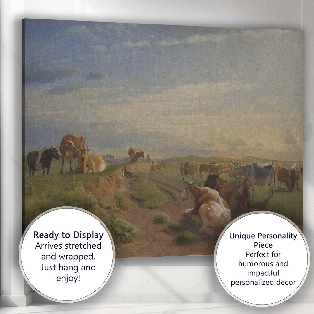Classic Countryside Cattle Grazing Sunset Pastoral Landscape Canvas Wall Art Print Decor Picture Ready to Hang