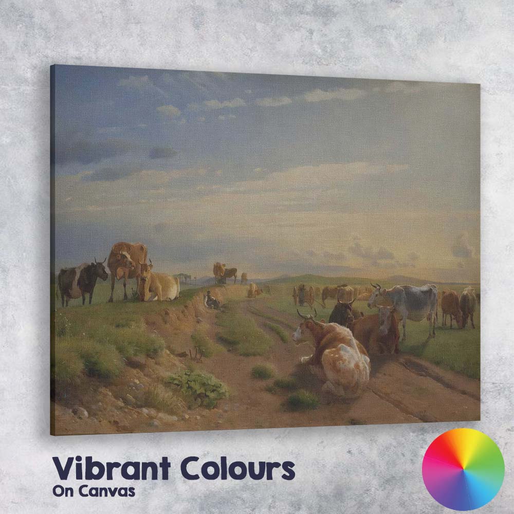 Classic Countryside Cattle Grazing Sunset Pastoral Landscape Canvas Wall Art Print Decor Picture Ready to Hang