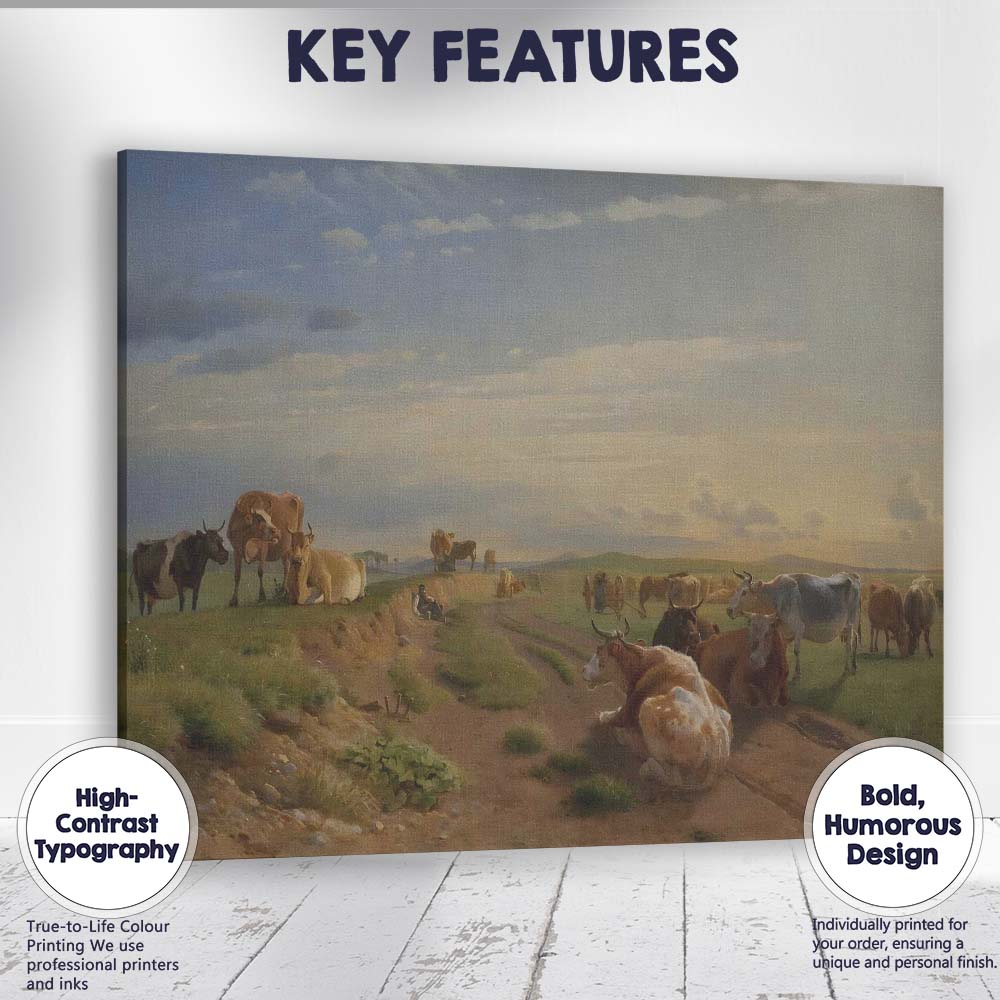 Classic Countryside Cattle Grazing Sunset Pastoral Landscape Canvas Wall Art Print Decor Picture Ready to Hang