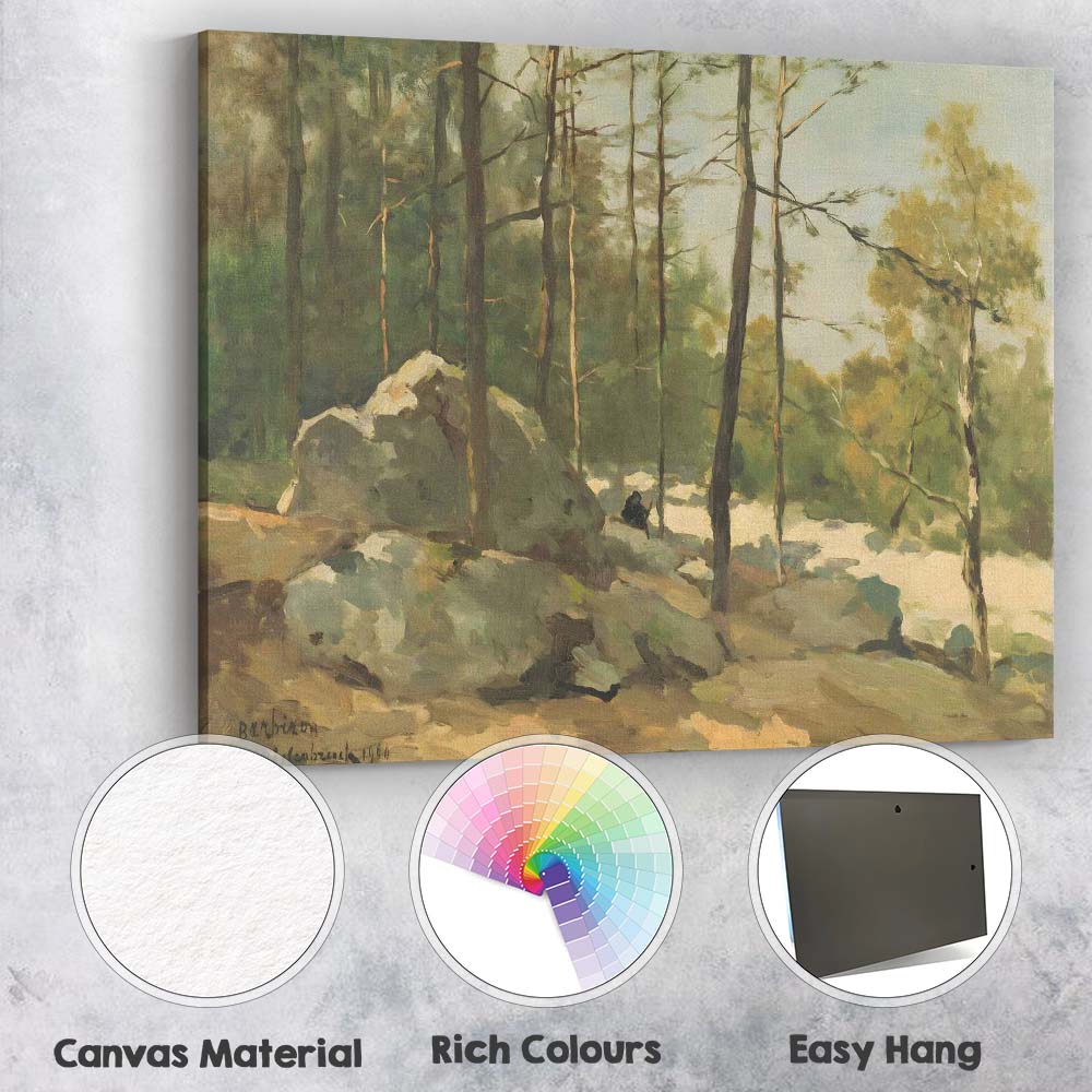 Impressionist Pine Forest Granite Boulder Woodland Landscape Canvas Wall Art Print Decor Picture Ready to Hang