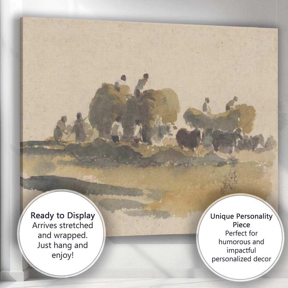 Minimalist Watercolour Rural Pastoral Cattle Landscape Canvas Wall Art Print Decor Picture Ready to Hang
