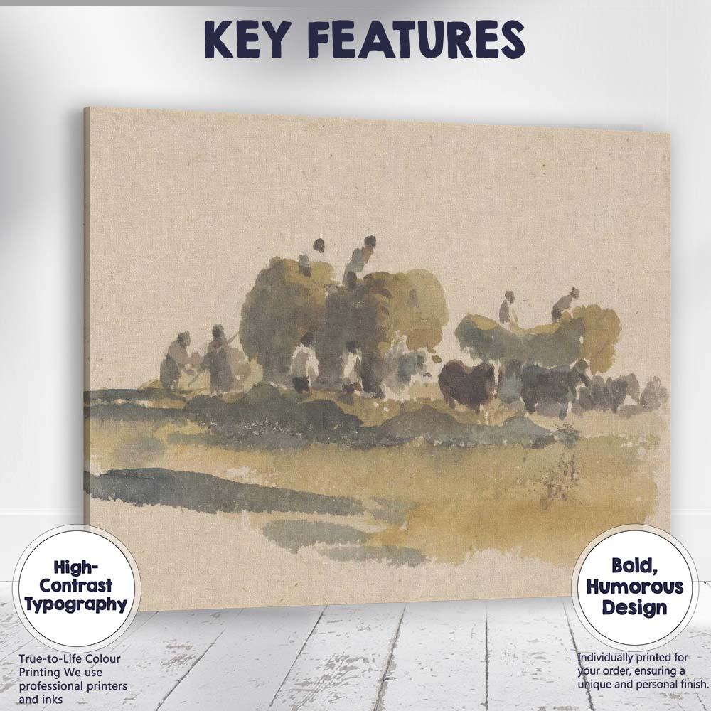 Minimalist Watercolour Rural Pastoral Cattle Landscape Canvas Wall Art Print Decor Picture Ready to Hang