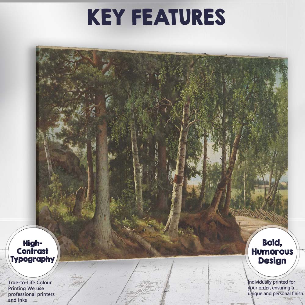 Realistic Birch And Pine Forest Countryside Woodland Landscape Canvas Wall Art Print Decor Picture Ready to Hang