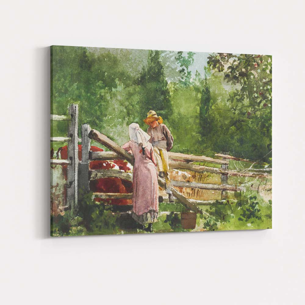 Rustic Country Garden Fence Watercolour Figures Summer Landscape Canvas Wall Art Print Decor Picture Ready to Hang