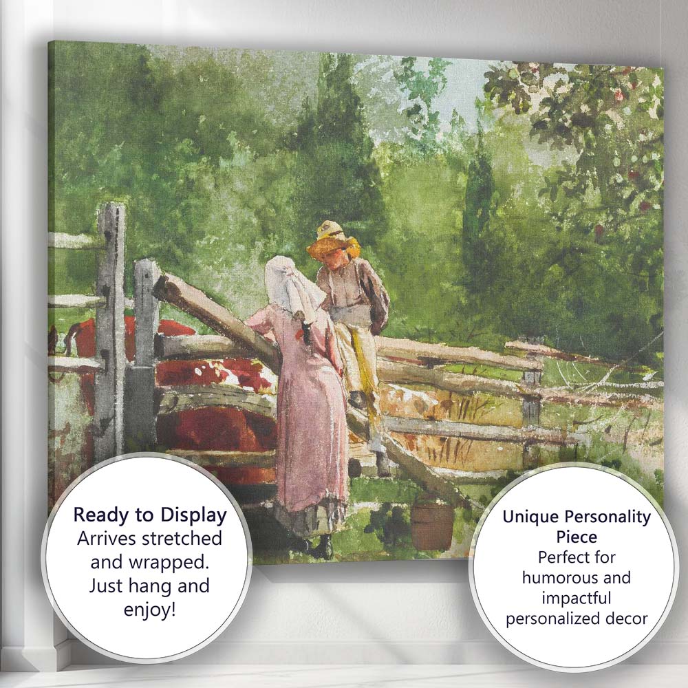 Rustic Country Garden Fence Watercolour Figures Summer Landscape Canvas Wall Art Print Decor Picture Ready to Hang