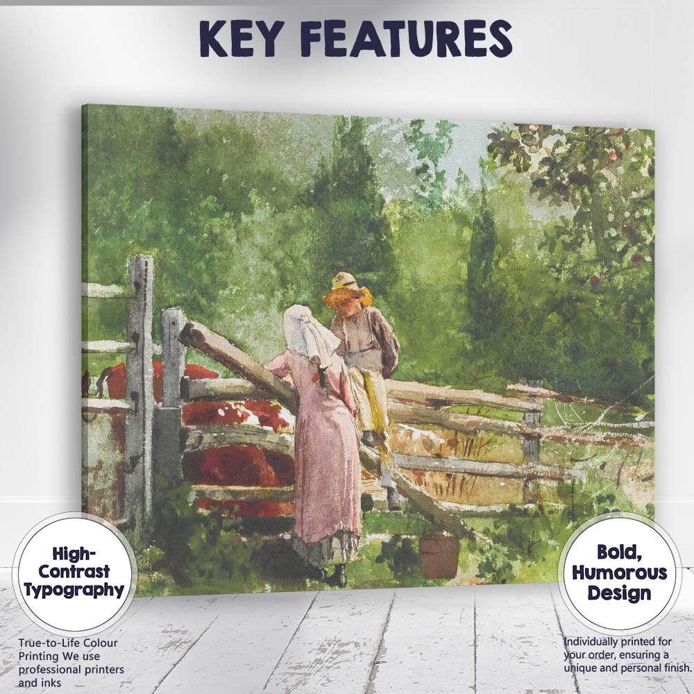 Rustic Country Garden Fence Watercolour Figures Summer Landscape Canvas Wall Art Print Decor Picture Ready to Hang