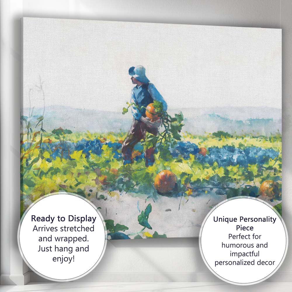 Watercolour Pumpkin Harvest Farmer Autumn Vegetable Field Canvas Wall Art Print Decor Picture Ready to Hang