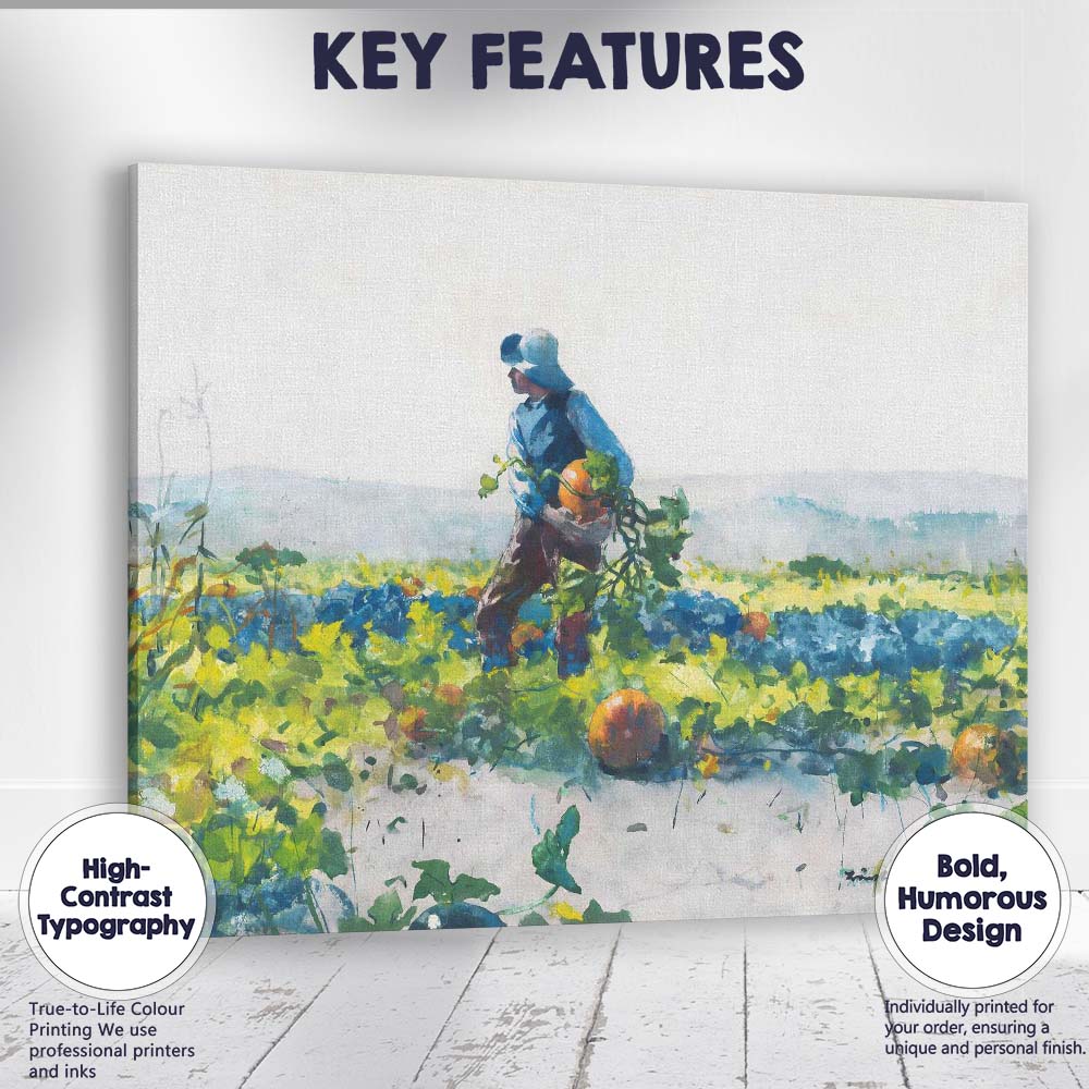 Watercolour Pumpkin Harvest Farmer Autumn Vegetable Field Canvas Wall Art Print Decor Picture Ready to Hang