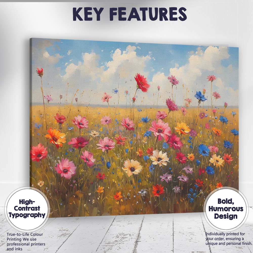 Colourful Wildflower Meadow Summer Field Impressionist Floral Canvas Wall Art Print Decor Picture Ready to Hang