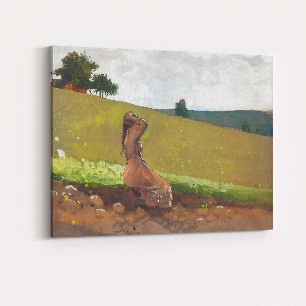 Minimalist Countryside Woman On Rolling Hills Watercolour Canvas Wall Art Print Decor Picture Ready to Hang