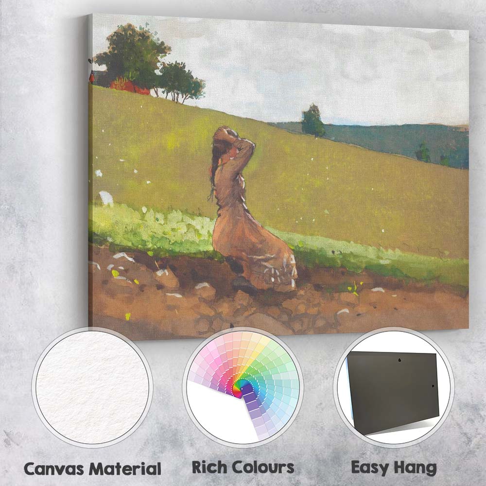 Minimalist Countryside Woman On Rolling Hills Watercolour Canvas Wall Art Print Decor Picture Ready to Hang