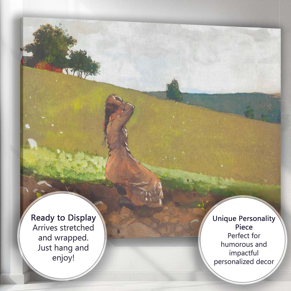 Minimalist Countryside Woman On Rolling Hills Watercolour Canvas Wall Art Print Decor Picture Ready to Hang