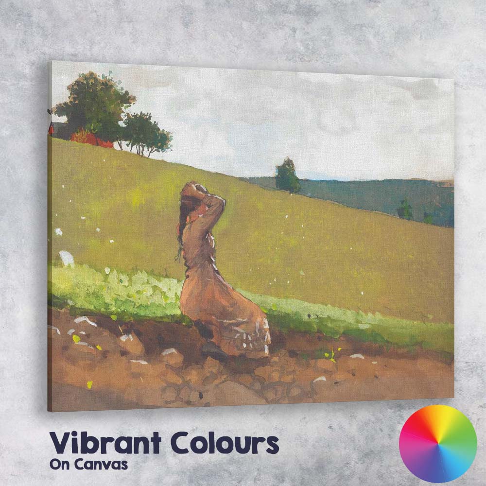 Minimalist Countryside Woman On Rolling Hills Watercolour Canvas Wall Art Print Decor Picture Ready to Hang