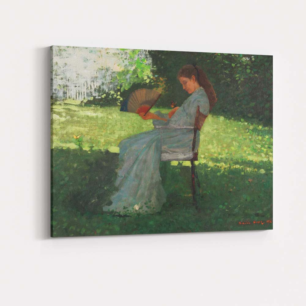 Elegant Woman With Hand Fan Garden Impressionist Portrait Canvas Wall Art Print Decor Picture Ready to Hang