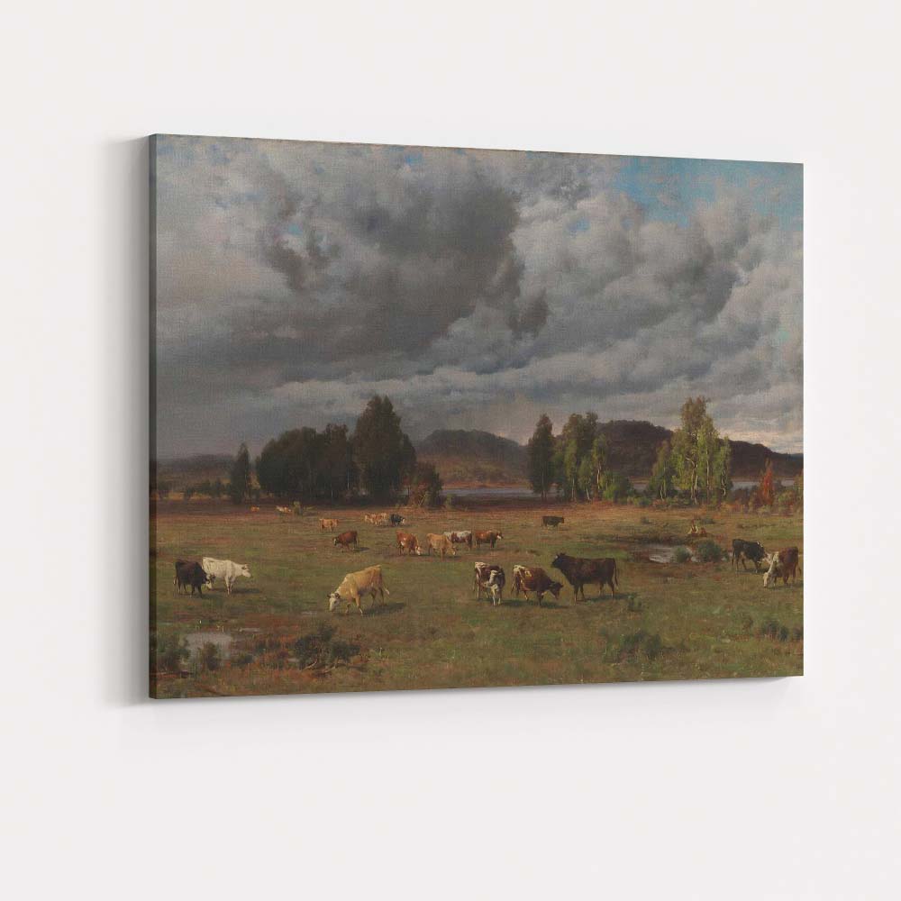 Dramatic Storm Clouds Over Grazing Cattle Landscape Canvas Wall Art Print Decor Picture Ready to Hang