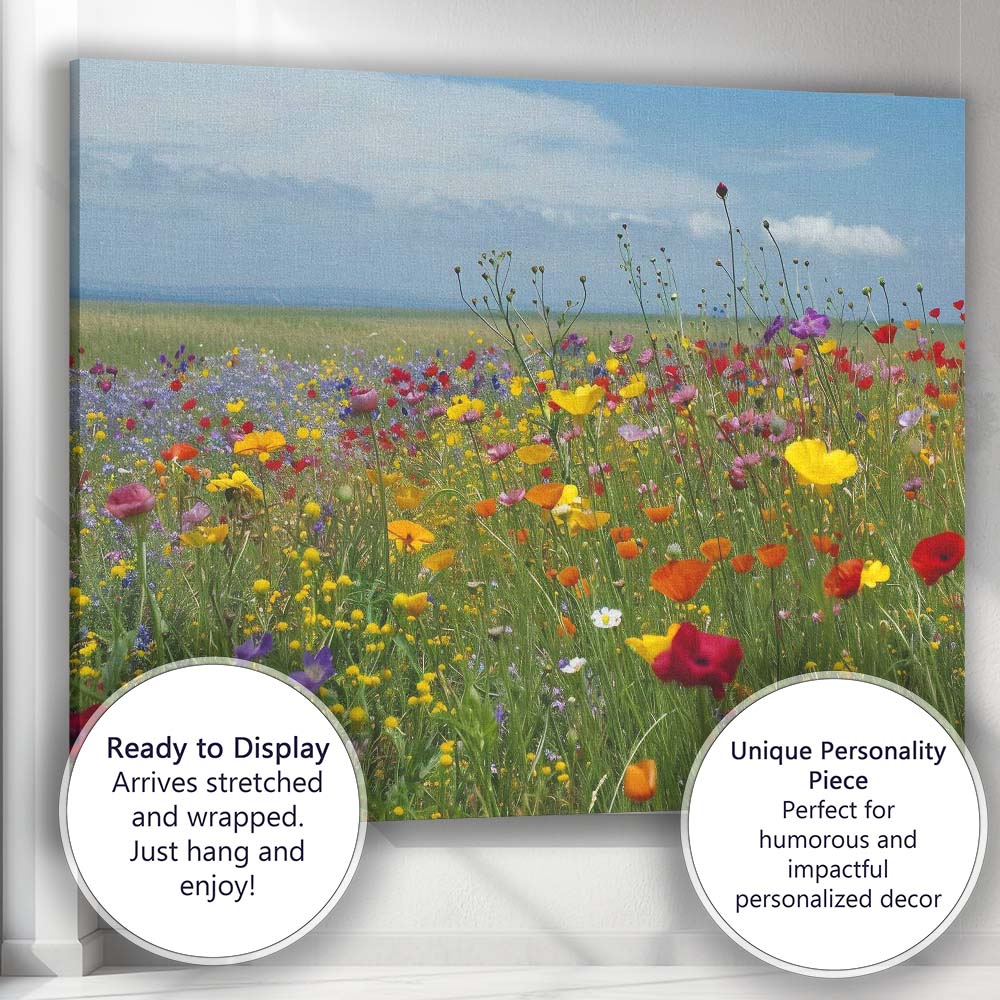 Colourful Wildflower Meadow Spring Field Landscape Canvas Wall Art Print Decor Picture Ready to Hang