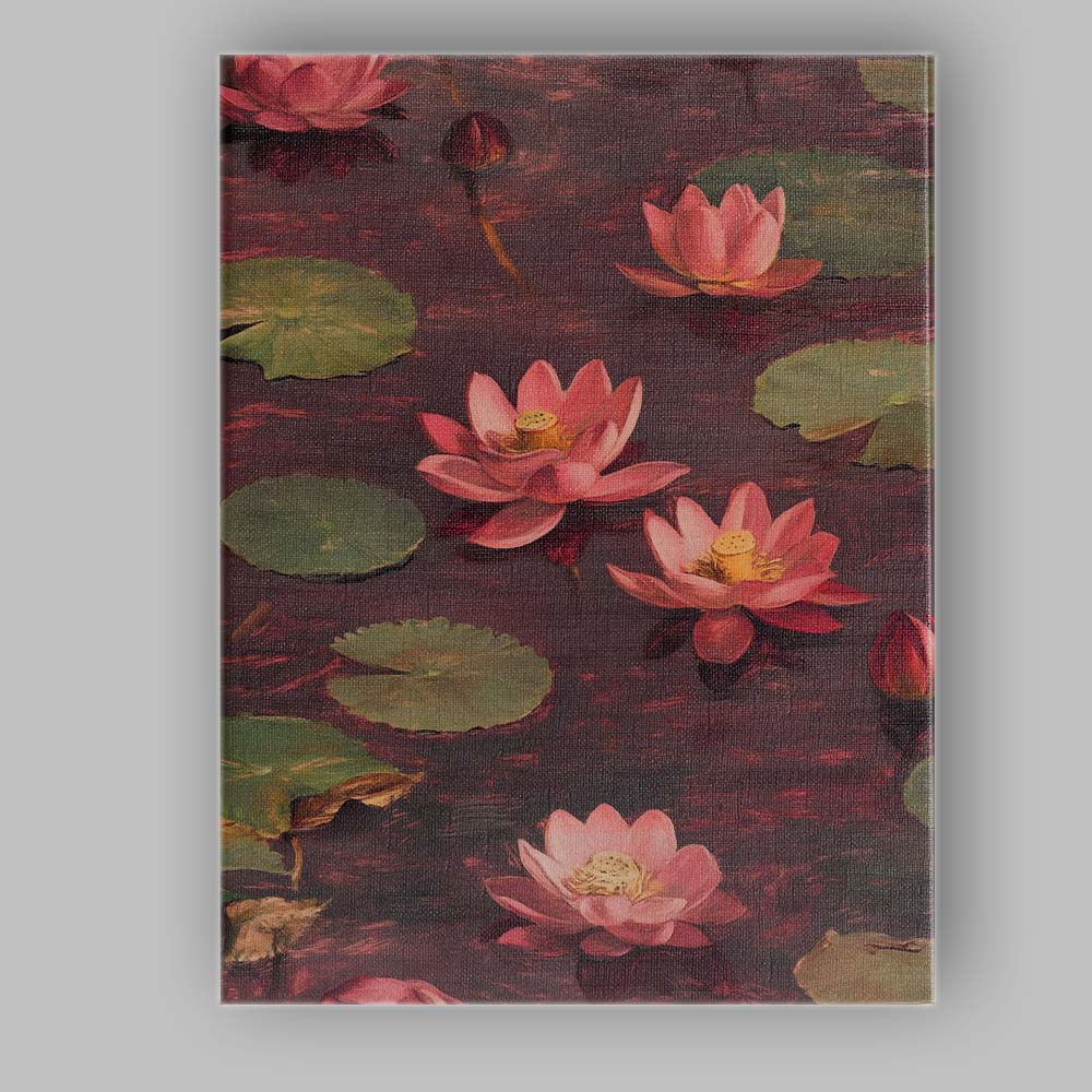 Pink Lotus Water Lilies Botanical Pond Painting Canvas Wall Art Print Decor Picture Ready to Hang
