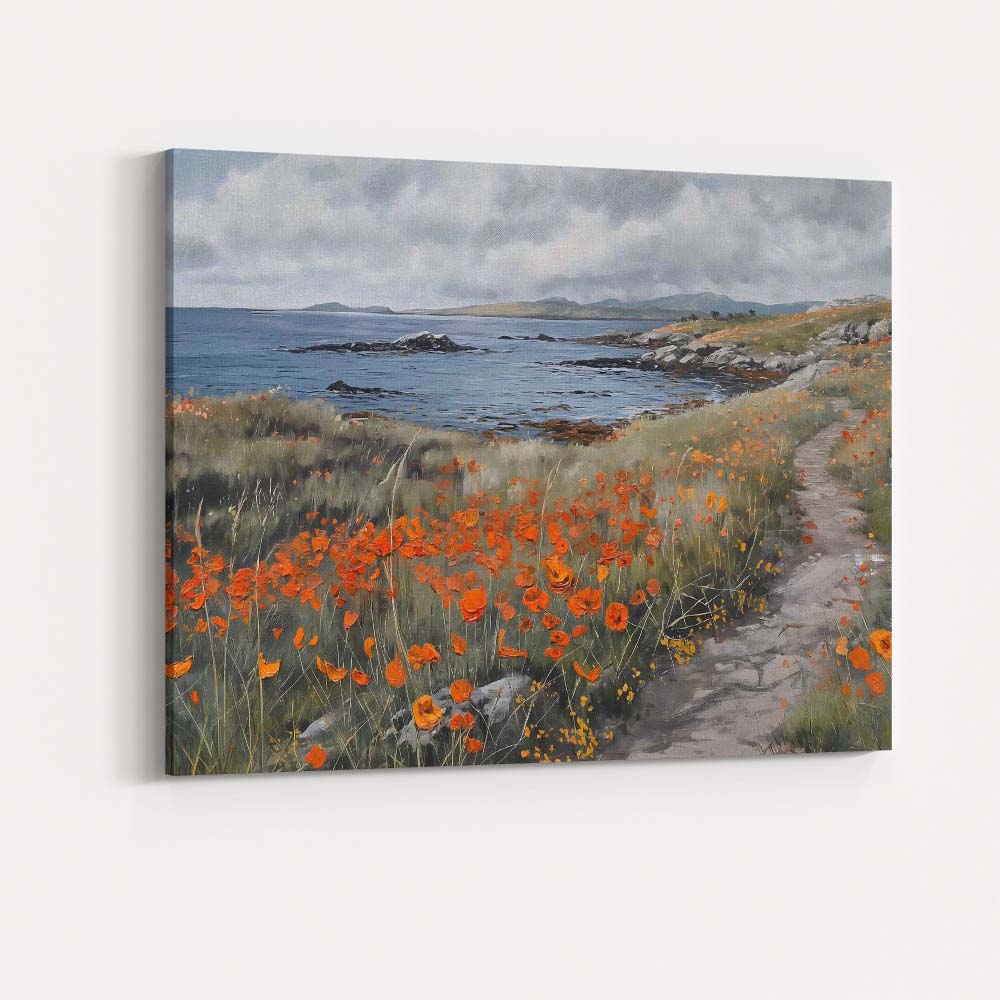 Coastal Poppy Wildflower Path Seaside Landscape Canvas Wall Art Print Decor Picture Ready to Hang