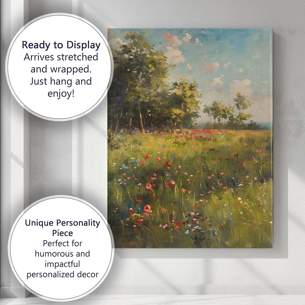 Sunny Wildflower Meadow Woodland Edge Landscape Canvas Wall Art Print Decor Picture Ready to Hang