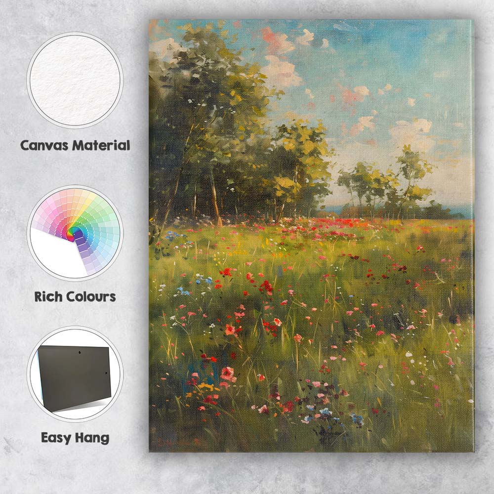 Sunny Wildflower Meadow Woodland Edge Landscape Canvas Wall Art Print Decor Picture Ready to Hang