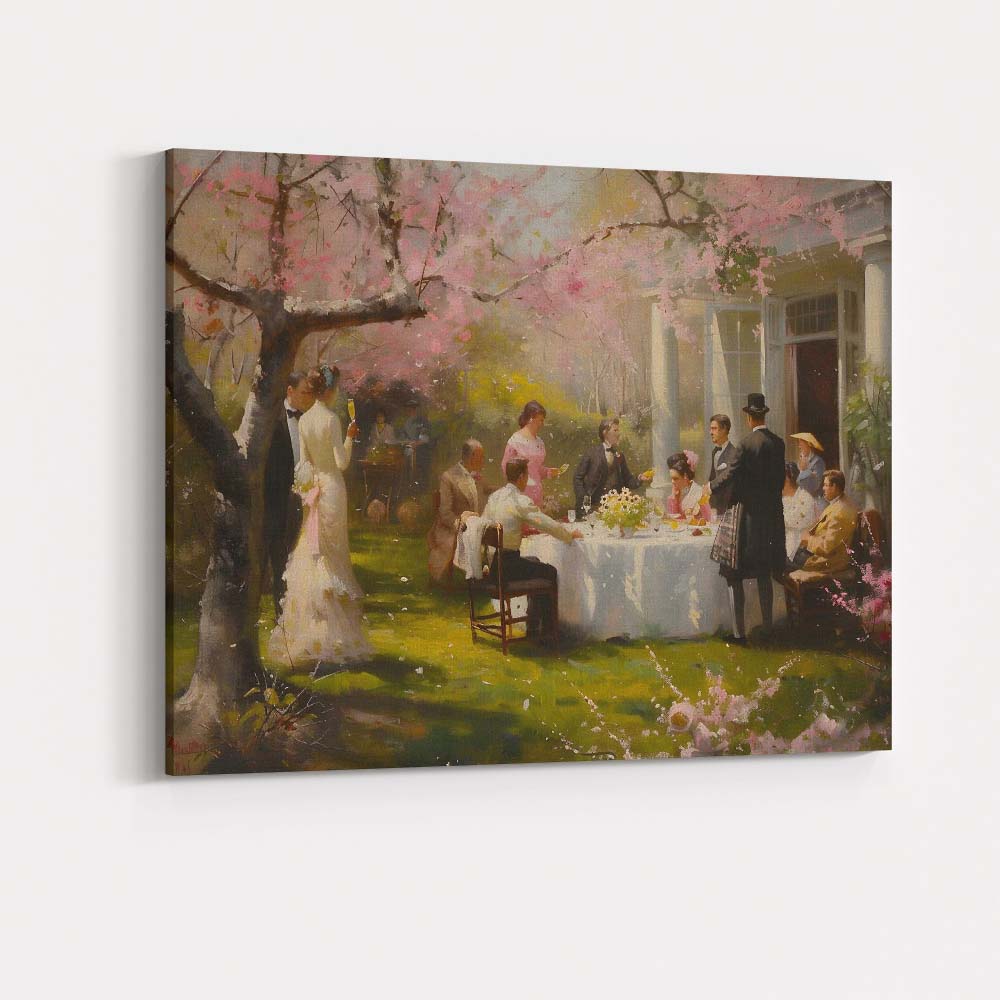 Elegant Spring Garden Party Cherry Blossom Gathering Canvas Wall Art Print Decor Picture Ready to Hang