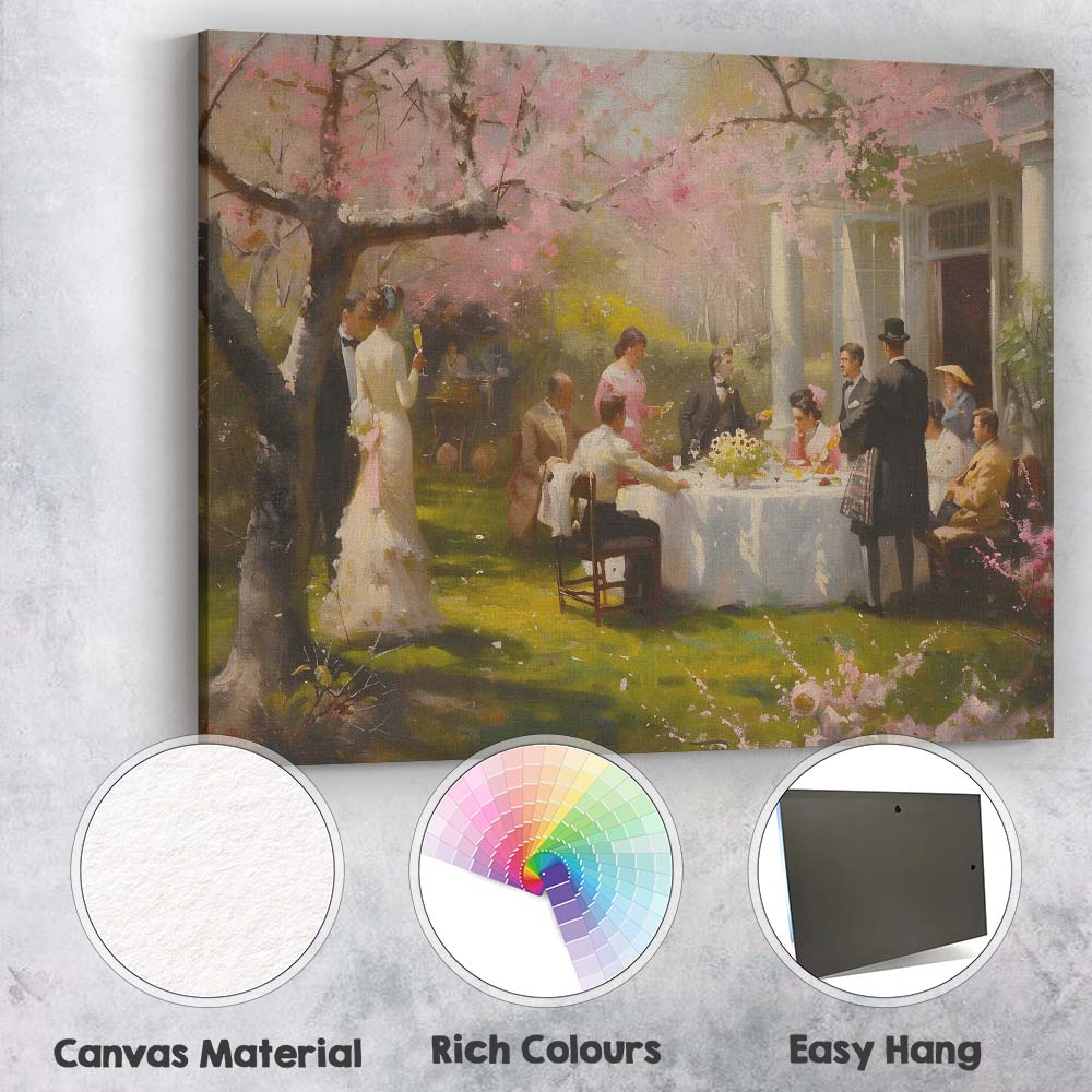 Elegant Spring Garden Party Cherry Blossom Gathering Canvas Wall Art Print Decor Picture Ready to Hang