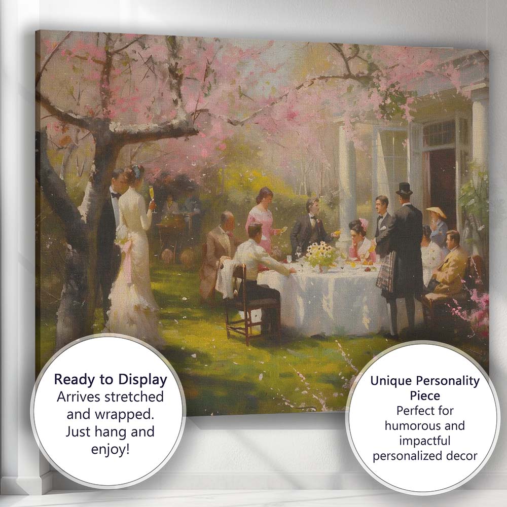 Elegant Spring Garden Party Cherry Blossom Gathering Canvas Wall Art Print Decor Picture Ready to Hang