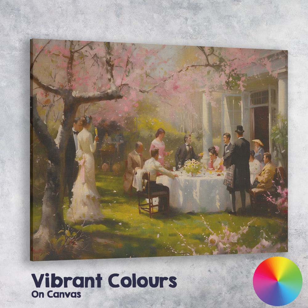 Elegant Spring Garden Party Cherry Blossom Gathering Canvas Wall Art Print Decor Picture Ready to Hang